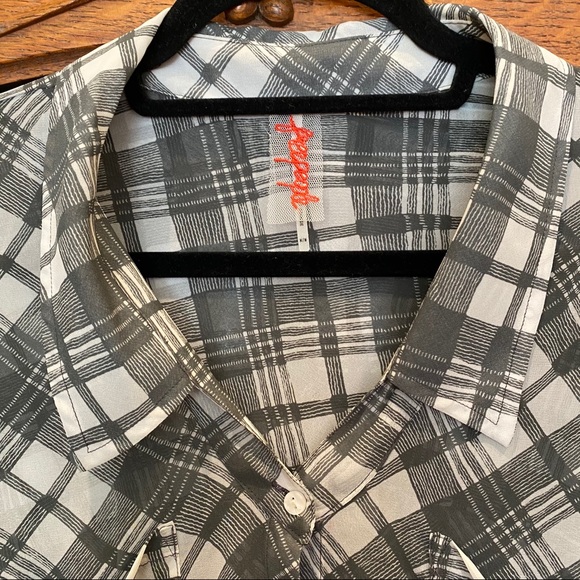 Free People Semi Sheer Plaid Button-Up Blouse - Picture 3 of 8